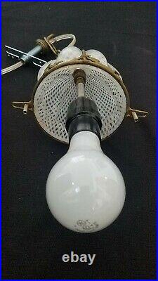 VTG Italian Murano Glass Latticino Caged Hanging Light Lamp Fixture Chandelier