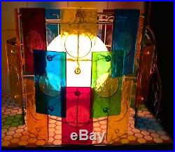 VTG MCM 1960s 1970s Colorful Plexiglass Stained Glass Mod Hanging Lamp Light