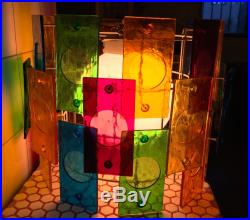 VTG MCM 1960s 1970s Colorful Plexiglass Stained Glass Mod Hanging Lamp Light