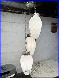 VTG MCM 3 Tier Glass Hanging Swag Lamp Hollywood Tear Drop Chandelier Light