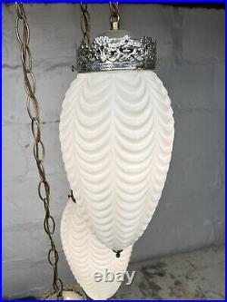 VTG MCM 3 Tier Glass Hanging Swag Lamp Hollywood Tear Drop Chandelier Light