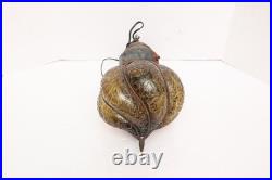 VTG MCM Bubble Amber Crackle Glass Shade Swag Lamp Caged Pendant Light Murano VTG MCM Bubble Amber Crackle Glass Shade Swag Lamp Caged Pendant Light Murano