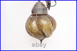 VTG MCM Bubble Amber Crackle Glass Shade Swag Lamp Caged Pendant Light Murano VTG MCM Bubble Amber Crackle Glass Shade Swag Lamp Caged Pendant Light Murano