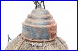 VTG MCM Bubble Amber Crackle Glass Shade Swag Lamp Caged Pendant Light Murano