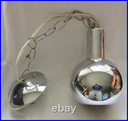 VTG. MCM CHROME BALL PENDANT SPACE AGE ATOMIC SINGLE CEILING HANGING LAMP 1960s