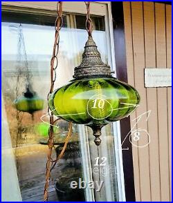 VTG MCM Glass Hanging Green Light Swag Lamp Saucer UFO Diffuser Retro