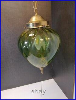VTG MCM Hanging Swag Light Lamp Avocado Green Diamond Design