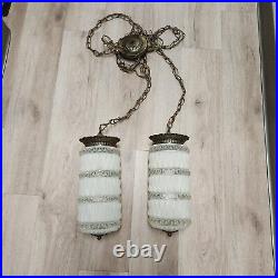 VTG MCM Hollywood Regency Deco Hanging Clear & Frosted Swag Lamps