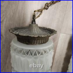 VTG MCM Hollywood Regency Deco Hanging Clear & Frosted Swag Lamps