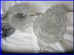 VTG MCM Hollywood Regency Double Swag Glass Globe Hanging Lights Ceiling Lamps