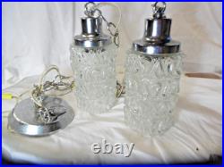 VTG MCM Hollywood Regency Double Swag Glass Globe Hanging Lights Ceiling Lamps