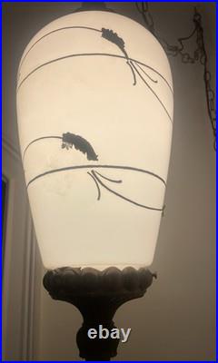 VTG MCM Hollywood Regency Swag Lamp White WithMetal Leaves & Vines 22 Plug In