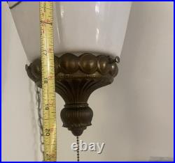 VTG MCM Hollywood Regency Swag Lamp White WithMetal Leaves & Vines 22 Plug In