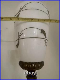 VTG MCM Hollywood Regency Swag Lamp White WithMetal Leaves & Vines 22 Plug In