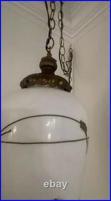 VTG MCM Hollywood Regency Swag Lamp White WithMetal Leaves & Vines 22 Plug In