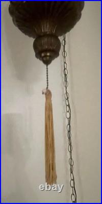 VTG MCM Hollywood Regency Swag Lamp White WithMetal Leaves & Vines 22 Plug In