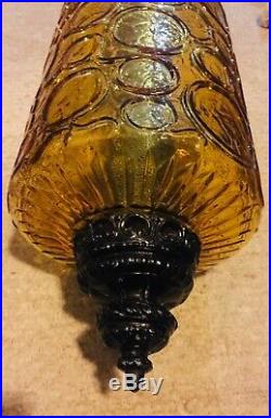 VTG MCM Optic Glass Hanging Amber Light Swag Lamp Globe Diffuser Retro Circles
