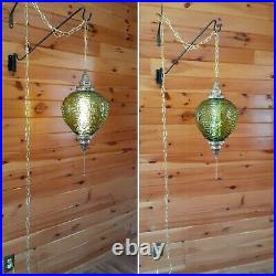 VTG MCM Retro Green Grape Bubble Glass Hanging Swag Light/Lamp