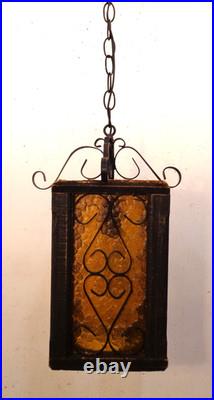 VTG MCM Spanish Revival Gothic Amber Hanging Swag Lamp Retro 1960's