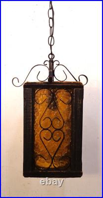 VTG MCM Spanish Revival Gothic Amber Hanging Swag Lamp Retro 1960's