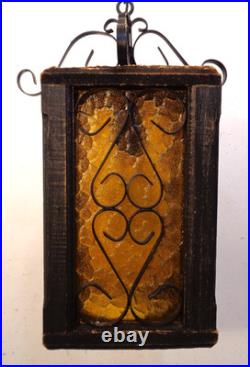 VTG MCM Spanish Revival Gothic Amber Hanging Swag Lamp Retro 1960's
