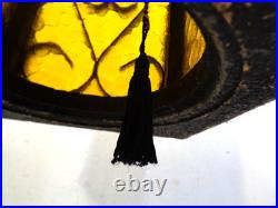 VTG MCM Spanish Revival Gothic Amber Hanging Swag Lamp Retro 1960's