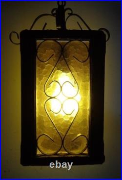 VTG MCM Spanish Revival Gothic Amber Hanging Swag Lamp Retro 1960's