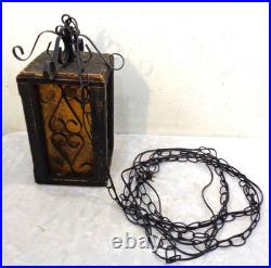 VTG MCM Spanish Revival Gothic Amber Hanging Swag Lamp Retro 1960's