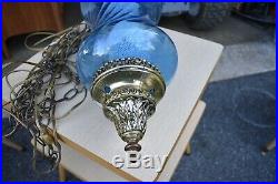 VTG MCM blue glass 50's 60's swag hanging lamp retro atomic style