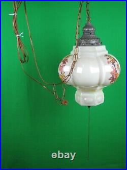VTG MID CENTURY RETRO HANGING SWAG LIGHT/LAMP Pearl Glaze / Floral