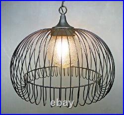 VTG MID Century MOD Black Wire BIRD Cage Pendant Hanging LAMP Chandelier Lounge