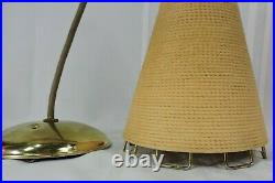 VTG MOE Pair 2 Brass Wicker Natural JUTE Hanging Lamps Pendant Ceiling Light MCM