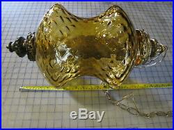 VTG Mcm Retro Gothic Spanish/Tudor Hanging Swag Light/Lamp Amber Glass 21
