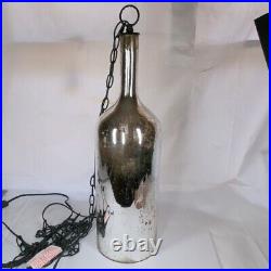 VTG Mercury Glass Hanging Pendant Swag Lamp Contemporary Light Wine Bottle Shape