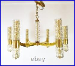 VTG Mid Century BRASS & GLASS CHANDELIER HANGING LAMP Sciolari Murano Style