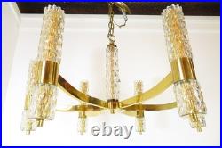 VTG Mid Century BRASS & GLASS CHANDELIER HANGING LAMP Sciolari Murano Style