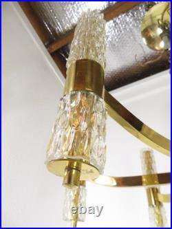 VTG Mid Century BRASS & GLASS CHANDELIER HANGING LAMP Sciolari Murano Style