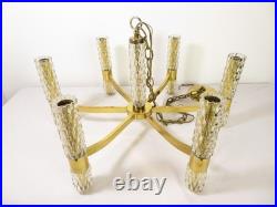 VTG Mid Century BRASS & GLASS CHANDELIER HANGING LAMP Sciolari Murano Style