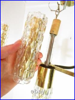 VTG Mid Century BRASS & GLASS CHANDELIER HANGING LAMP Sciolari Murano Style