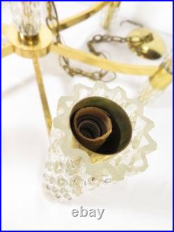 VTG Mid Century BRASS & GLASS CHANDELIER HANGING LAMP Sciolari Murano Style