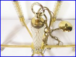 VTG Mid Century BRASS & GLASS CHANDELIER HANGING LAMP Sciolari Murano Style