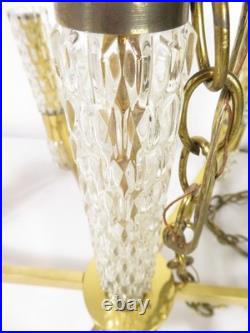 VTG Mid Century BRASS & GLASS CHANDELIER HANGING LAMP Sciolari Murano Style VTG Mid Century BRASS & GLASS CHANDELIER HANGING LAMP Sciolari Murano Style