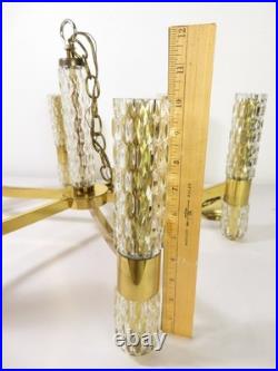 VTG Mid Century BRASS & GLASS CHANDELIER HANGING LAMP Sciolari Murano Style