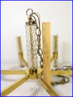 VTG Mid Century BRASS & GLASS CHANDELIER HANGING LAMP Sciolari Murano Style