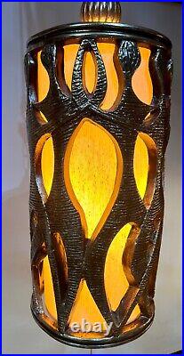 VTG Mid Century Cylinder Gild Dancing Figures Hanging Pendant Swag Light