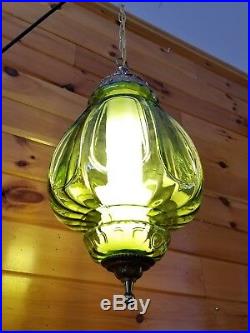 VTG Mid Century Gothic Spanish/Tudor Hanging Swag Light/Lamp Green Glass