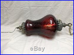 VTG Mid Century Gothic Spanish/Tudor Hanging Swag Light/Lamp Red Crackle Glass