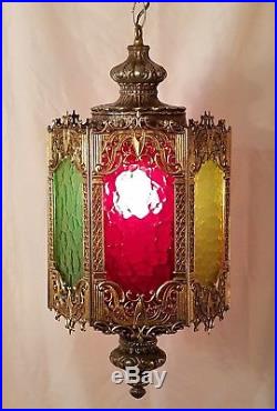 VTG Mid Century Gothic Spanish/Tudor Multi-Colored Hanging Swag Light/Lamp