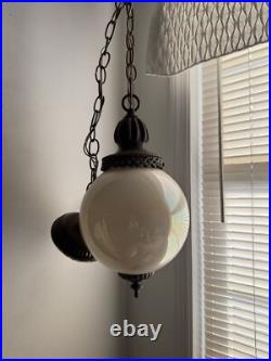 VTG Mid Century Hanging Pendant Lamp Light Pearlescent Orb Sphere Retro
