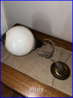 VTG Mid Century Hanging Pendant Lamp Light Pearlescent Orb Sphere Retro